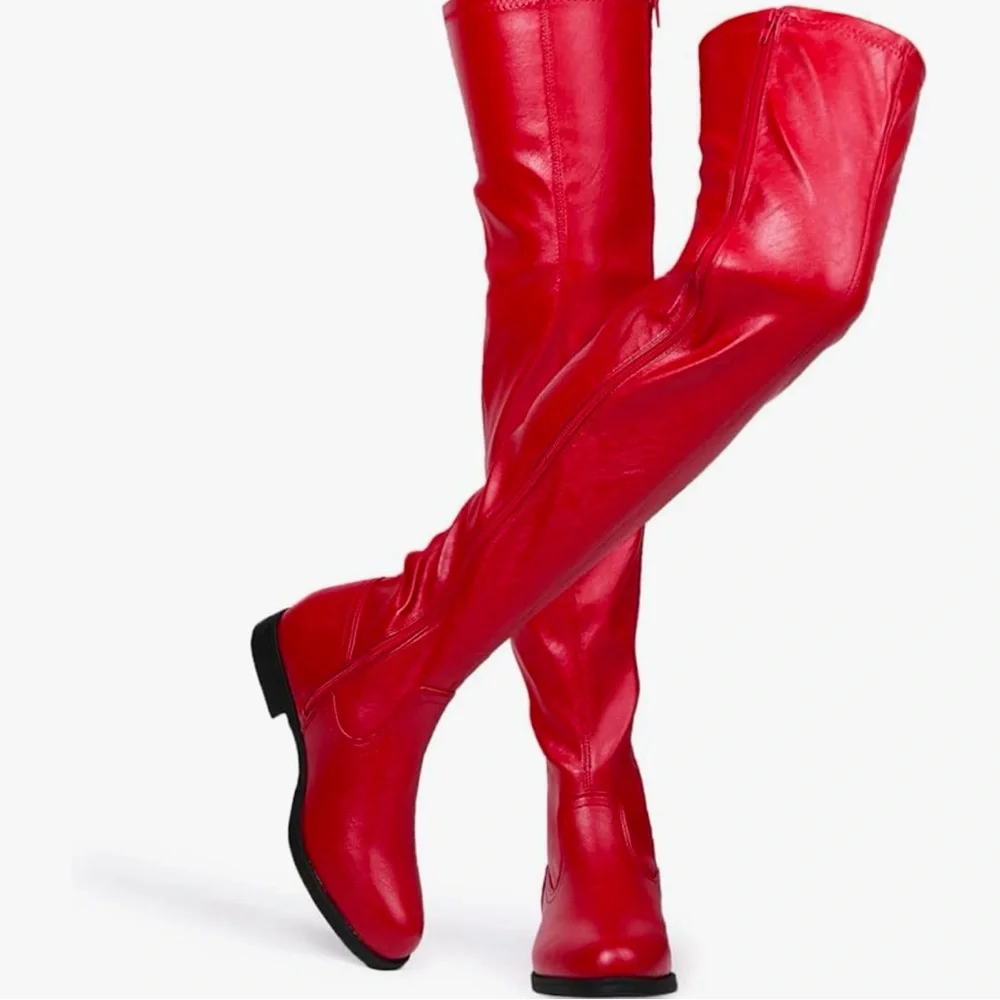 RED OVER THE KNEE STRETCH BOOTS